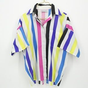 Vintage Tops - Vintage Bright Colorful Striped Button Up Shirt Vintage Tops - Vintage Bright Colorful Striped Button Up Shirt